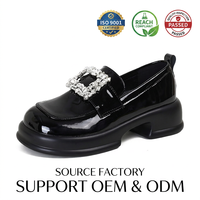 Mocassins à plateforme en cuir verni pour femmes, avec strass et boucle carrée, à enfiler, talon épais, chaussures décontractées pour femmes, support OEM ODM