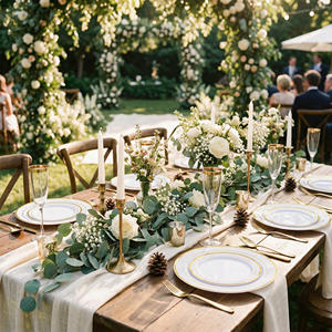 Ensemble de 100 assiettes jetables en PET, 50 assiettes à dîner, 50 assiettes à salade, sans BPA, écologiques, durables, vaisselle pour mariage, fête d'anniversaire - Product Image 3