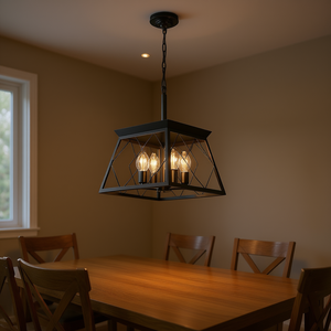 Modern Black Iron <b>Cage</b> <b>Pendant</b> Chandelier 4-<b>Light</b> E26 Socket Adjustable for Dining Room Kitchen Ceiling <b>Light</b> - Product Image 2