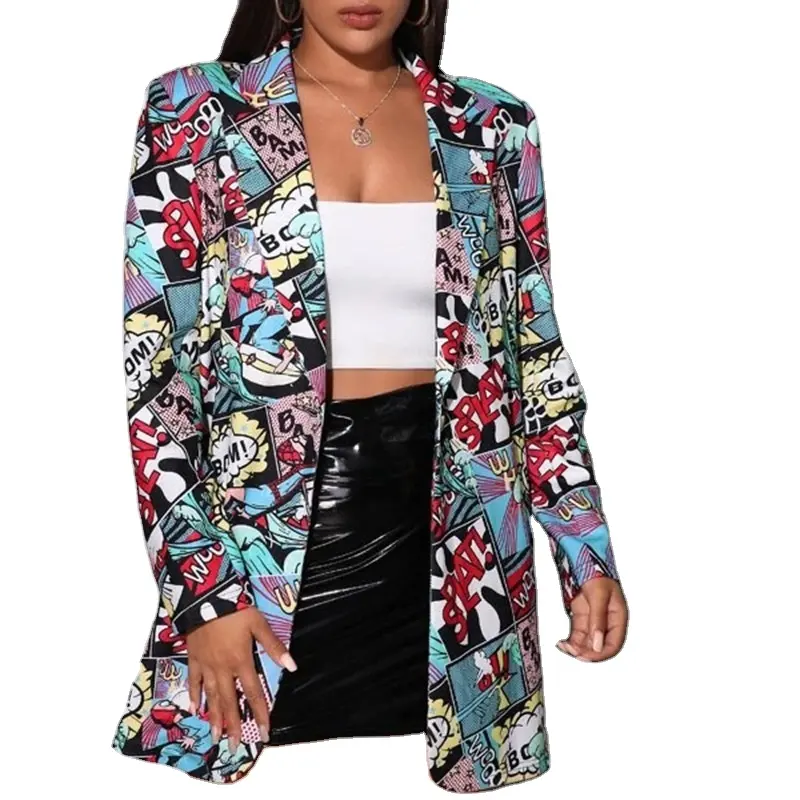High Street Cheap Price Casual Blazer Jacket For Women Suits Vintage Letter Printing Women Blazer