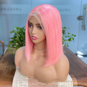 Pelucas Bob Rosas de Cabello Humano, 180% de Densidad, Sin Pegamento, 8 Pulgadas, Encaje Frontal 13x4, Cabello Brasileño Liso Sedoso, Peluca Bob con Raya al Medio - Product Image 1