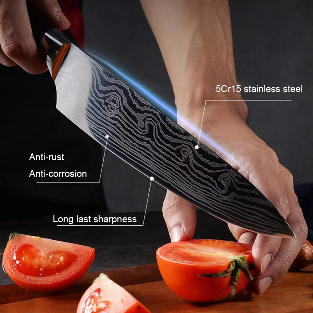 El yapımı 8 inç şef bıçağı pişirme profesyonel keskin doğrama bıçağı et bıçağı ile ergonomik Ergonomic ahşap saplı