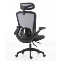 Chaise de bureau ergonomique moderne pivotante, adaptative au poids, avec appui-tête réglable, accoudoirs rabattables, en maille respirante, noire, pour personnel et étudiants