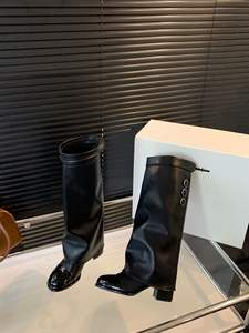 סגנון צרפתי עגול צבע הבוהן חסם מגפיים עם רב-תכליתיים ועבים הברך מגפיים מעור אמיתי עור לנשים - Product Image 2