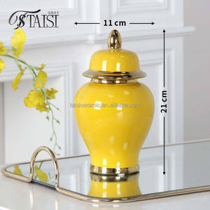 J180y छोटे सिरेमिक पीले अदरक जार आधुनिक मिनी अदरक जार आभूषण टेबलटॉप वेस होटल सजावटी सिरेमिक के लिए - Product Image 6