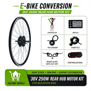Kit de conversion de vélo électrique 36V 250W, moteur de moyeu arrière, écran LCD, contrôleur d'accélérateur PAS, Plug and Play - Product Image 1