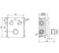 Robinet de douche thermostatique encastré à 2 voies avec bouton poussoir mural pour salle de bain
