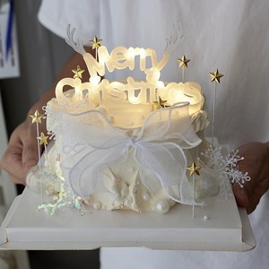 Merry Christmas Cake Decoration Lighted Arch With Stars And Bow For Holiday Celebration - Product Image 2