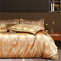Ensemble de literie 4 pièces en satin jacquard de style européen de luxe, motif de décoration baroque dorée, housse de couette et draps pour toutes les saisons