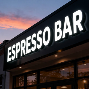 Insegna LED 3D Personalizzata per Bar Espresso, <span class=keywords><strong>Lettere</strong></span> Luminose in Acciaio Inox, Impermeabile per Esterni, Segnaletica per Negozi di <span class=keywords><strong>Caffè</strong></span> - Product Image 1