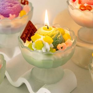 Ice Cream Ball Scented Candle Cute Dessert Bowl <b>Glass</b> Jar Paraffin Wax Art Candle Handmade Home Decor - Product Image 1