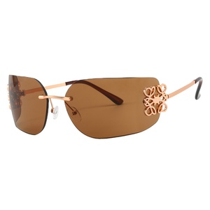 New Arrival Y2K <b>Retro</b> Oversized Vintage Brand Designer Metal Rimless UV400 <b>Sunglasses</b> - Product Image 4