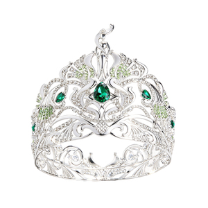 Luxury <strong>Silver</strong> Peacock Tiara with Green Emerald Rhinestones Royal Queen <strong>Crown</strong> for Wedding Pageant Prom - Product Image 1