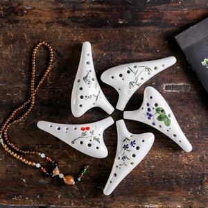 Ocarina en céramique AC à 12 trous en forme de requin, instrument de musique vintage avec paysage chinois dessiné à la main, pour étudiants débutants - Product Image 1