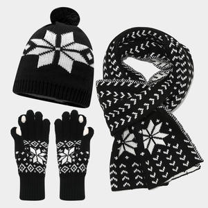 Linda Ensemble de 3 pièces de style de Noël européen <span class=keywords><strong>et</strong></span> américain pour <span class=keywords><strong>femme</strong></span>-Bonnet tricoté, écharpe, gant assorti, ensemble de décoration de Noël - Product Image 3