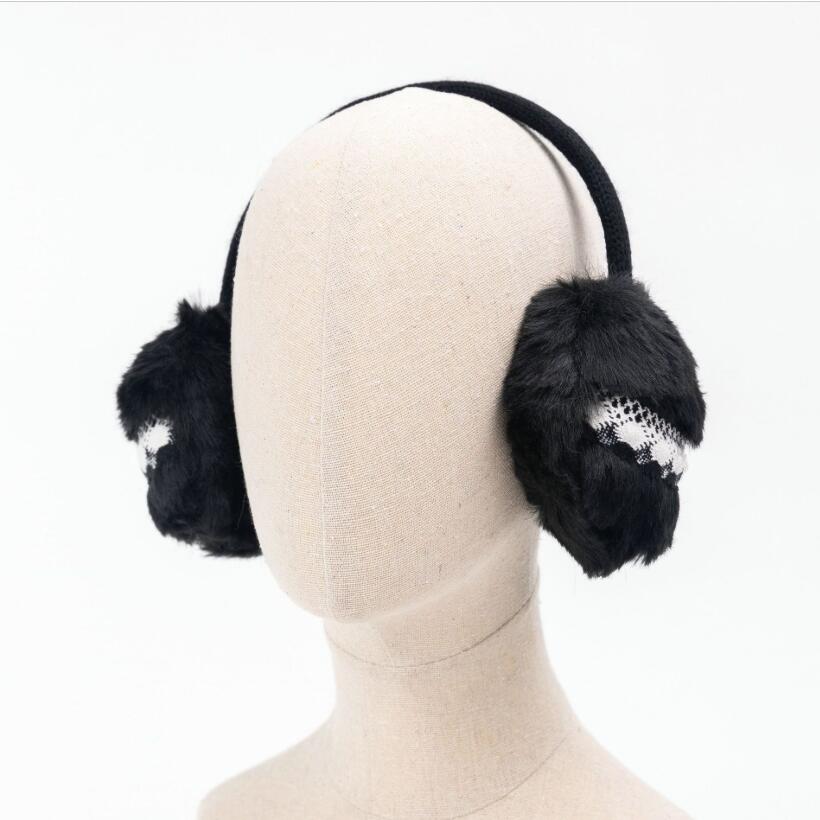 Черная вязаная кружевная отделка из искусственного меха ушные теплые наушники для женщин на заказ уличные пушистые теплые зимние наушники из искусственного меха для езды на велосипеде
