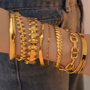 Vintage Style <b>Adjustable</b> Stainless Steel Cuff <b>Bracelet</b> Exaggerated Waterproof Jewelry 18k Gold Plated Cuff Stacking <b>Bracelet</b> - Product Image 1