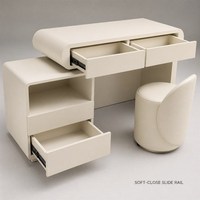 Ensemble de coiffeuse avec miroir LED, 3 modes d'éclairage, blanc crème, table de maquillage avec tiroirs à fermeture douce, MDF E1, décoration de chambre à coucher