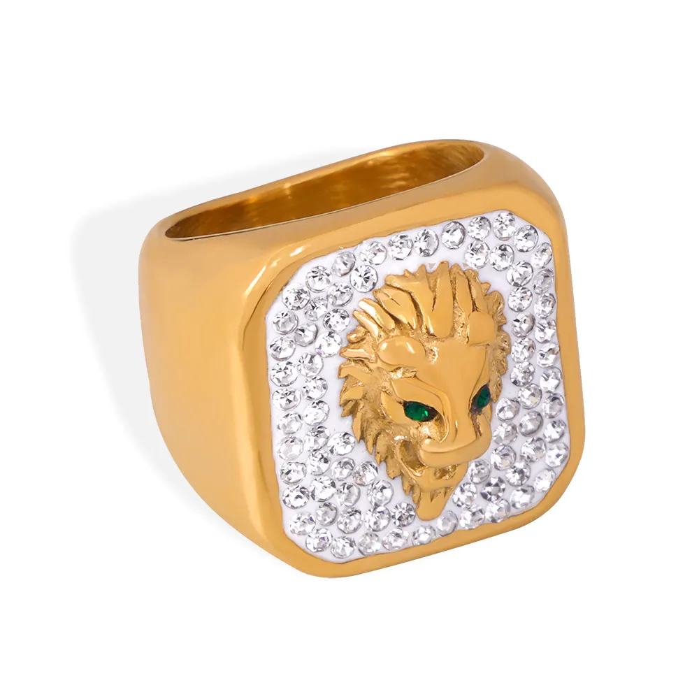 Anel de zircônio banhado a ouro 18K estilo fashion, joia de aço inoxidável, anel aberto à prova d'água para mulheres e homens, atacado