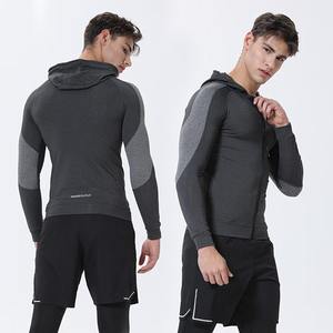 Men's Athletic Gym Training Hoodie Long Sleeve Quick Drying <b>Sweatshirt</b> with Custom Logo <b>Printing</b> Solid Pattern - Product Image 2