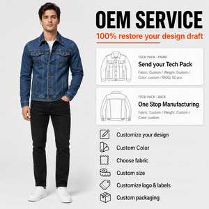 Chaqueta de Mezclilla para <span class=keywords><strong>Hombre</strong></span> de Alta Calidad, OEM, Negra, <span class=keywords><strong>Azul</strong></span> Marino, con Bordado, Talla Grande, Logotipo Personalizado, para <span class=keywords><strong>Hombre</strong></span> y Mujer - Product Image 1