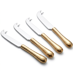 Silver <b>Cheese</b> <b>Knife</b> <b>Set</b> In Stainless Steel With Golden Hammered Handle Elegant Flatware For Home Kitchen Dining And Serving Use - Product Image 1