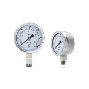 Manomètre industriel à bain d'huile 63mm/100mm - Filetage NPT M20x1.5/G1/4" - 0-6000 PSI/Bar - Boîtier en laiton avec remplissage de glycérine - Product Image 2