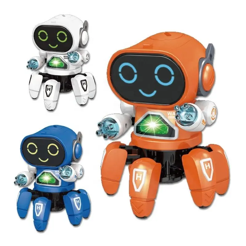 Battery Operated Six-claw Musical Robot Juguetes Para Ninos Kids Intelligent Electric Smart Dancing Robot Toy With Flash Light