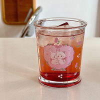 Tasse en verre peinte à la main avec illustration mignonne d'un ours, tasse à café froid