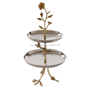Présentoir à gâteaux en métal, rond en marbre à 2 niveaux, avec bordure dorée, présentoir décoratif pour cupcakes - Product Image 4