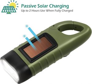 Hand Crank Solar Dynamo Flashlight Rechargeable Emergency <b>LED</b> <b>Mini</b> Keychain Snap Clip Backpack Flashlight Outdoor Camping - Product Image 3