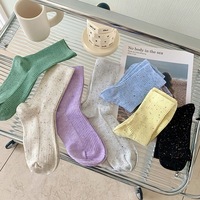 Chaussettes mi-mollet unisexes en coton doux et simple, à double aiguille, fines côtes, couleur unie