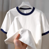 T-shirt Ringer Unisexe Personnalisé OEM à Manches Courtes en Coton Tricoté 100% Coton Lourd Surdimensionné Respirant Style Sportif