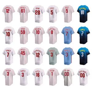 2025 Özel Kadın Philadelphia Ev Forması Sınırlı Sayıda Beyaz Beyzbol Forması İşlemeli Üniformalar Büyük Beden %100 Polyester Boş Desen - Product Image 1