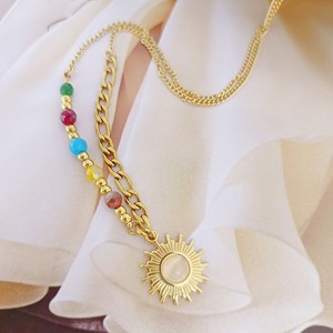 Ensemble collier et boucles d'oreilles <span class=keywords><strong>TZ100</strong></span> Sun Cat Eye avec pendentif en pierre et pierres colorées en acier titane (ne se décolore pas) - Product Image 5