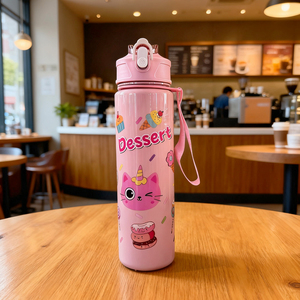 Bottiglia d'<span class=keywords><strong>acqua</strong></span> in plastica colorata da 750 ml con <span class=keywords><strong>design</strong></span> spaziale e cannuccia per bambini, ideale per il ritorno a scuola, prodotta in Cina - Product Image 6