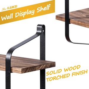 Staffa metallica a parete galleggiante in stile Country a <span class=keywords><strong>2</strong></span> strati mensole a parete in legno per soggiorno bagno - Product Image 4