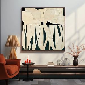 Arte Mural 3D, Pintura Abstracta Grande en Beige y Negro, Estilo Minimalista Wabi Sabi, Pintura Moderna para Decoración del Hogar y Galería - Product Image 1