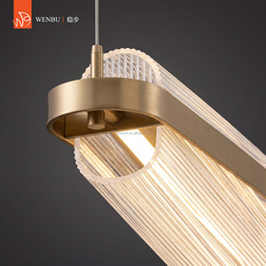 Lustre de luxe, lampe suspendue pour bar, panneau de guidage de lumière en acrylique, or champagne brossé - Product Image 6