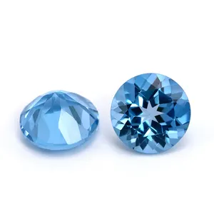 天然宝石圆形7毫米切面切割松石天然瑞士蓝色托帕石