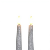 Lot de 2 bougies LED coniques sans flamme, aspect métallique argenté, en cire véritable, pour la décoration intérieure