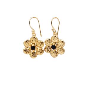 Dainty <b>Tiny</b> Iolite Gemstone Minimalist Statement <b>Earring</b> Pairs Gold-Plated Brass Flowers Design Fashionable <b>Hoop</b> <b>Earrings</b> - Product Image 1