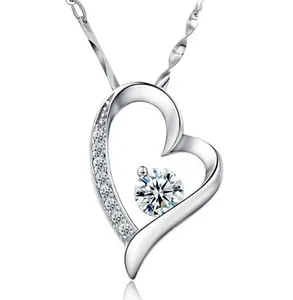 popular jewelry for 2024 girl woman valentine gift Bling Diamond Silver Sterling Jewelry Lover Heart Pendant Necklace For Woman