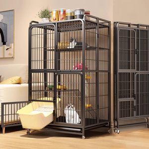 Cage pliable en métal pour chat avec roulettes pivotantes à 360°, facile à déplacer, enclos à 4 niveaux pour 1-2 chats, furets et lapins (noir) - Product Image 1