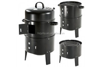 Barbecue Portable en plein air, four à 3 couches de diamètre noir avec fumée