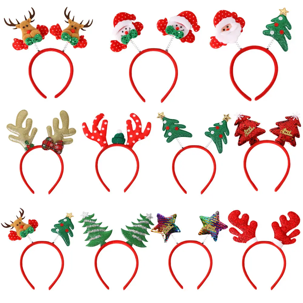 IN Stock Wholesale NEW Christmas Headband Antlers Santa Claus Xmas Tree Hat Hairband Kids Adult Party Deals Hair Accessories