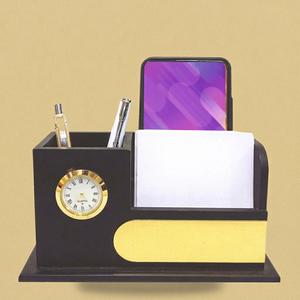 Desk Organizer with Clock <b>Phone</b> Holder Pen Stand Memo Slot <b>Office</b> Desktop Gift - Product Image 1