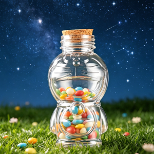Vente en gros de jolis pots à bonbons en verre transparent de 160 ml en forme de Doraemon, pot à vœux porte-bonheur avec bouchon en bois - Product Image 4