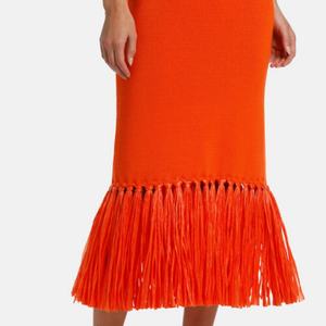 Robe longue de plage unie à taille haute, style printemps-été 2025, coupe ajustée, dos nu, avec pompons, pour femme - Product Image 3