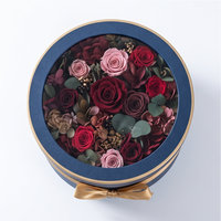 Boîte à chapeau ronde de luxe personnalisée avec fenêtre transparente en PVC, boîte cadeau ronde haut de gamme avec ruban doré pour l'affichage de roses préservées